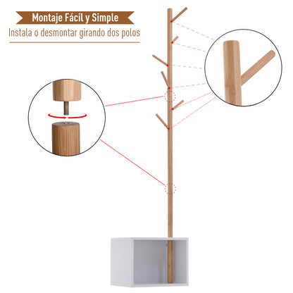 Coat Rack Stand with Shoe Hanging Tree Modern 6 Hooks for Hanging Clothes Bag Bench with Storage Hallway Entry Bamboo and MDF 40x30x180cm