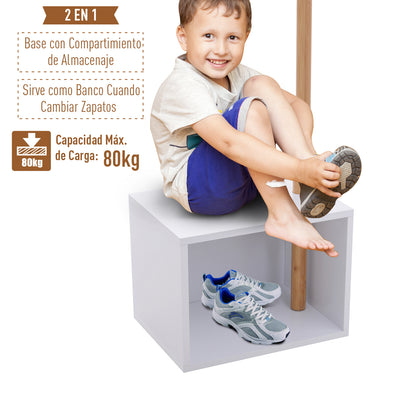 Coat Rack Stand with Shoe Hanging Tree Modern 6 Hooks for Hanging Clothes Bag Bench with Storage Hallway Entry Bamboo and MDF 40x30x180cm