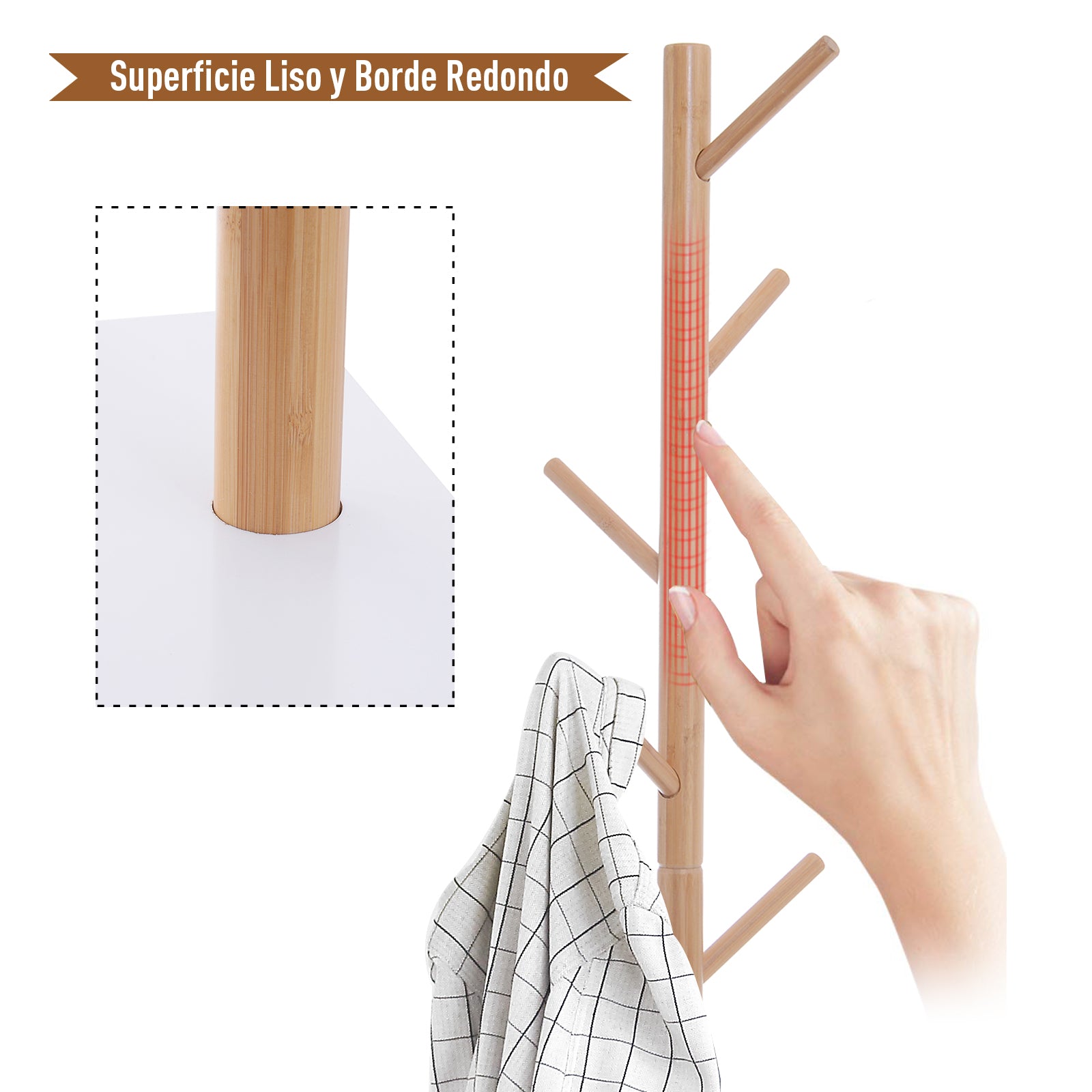 Coat Rack Stand with Shoe Hanging Tree Modern 6 Hooks for Hanging Clothes Bag Bench with Storage Hallway Entry Bamboo and MDF 40x30x180cm