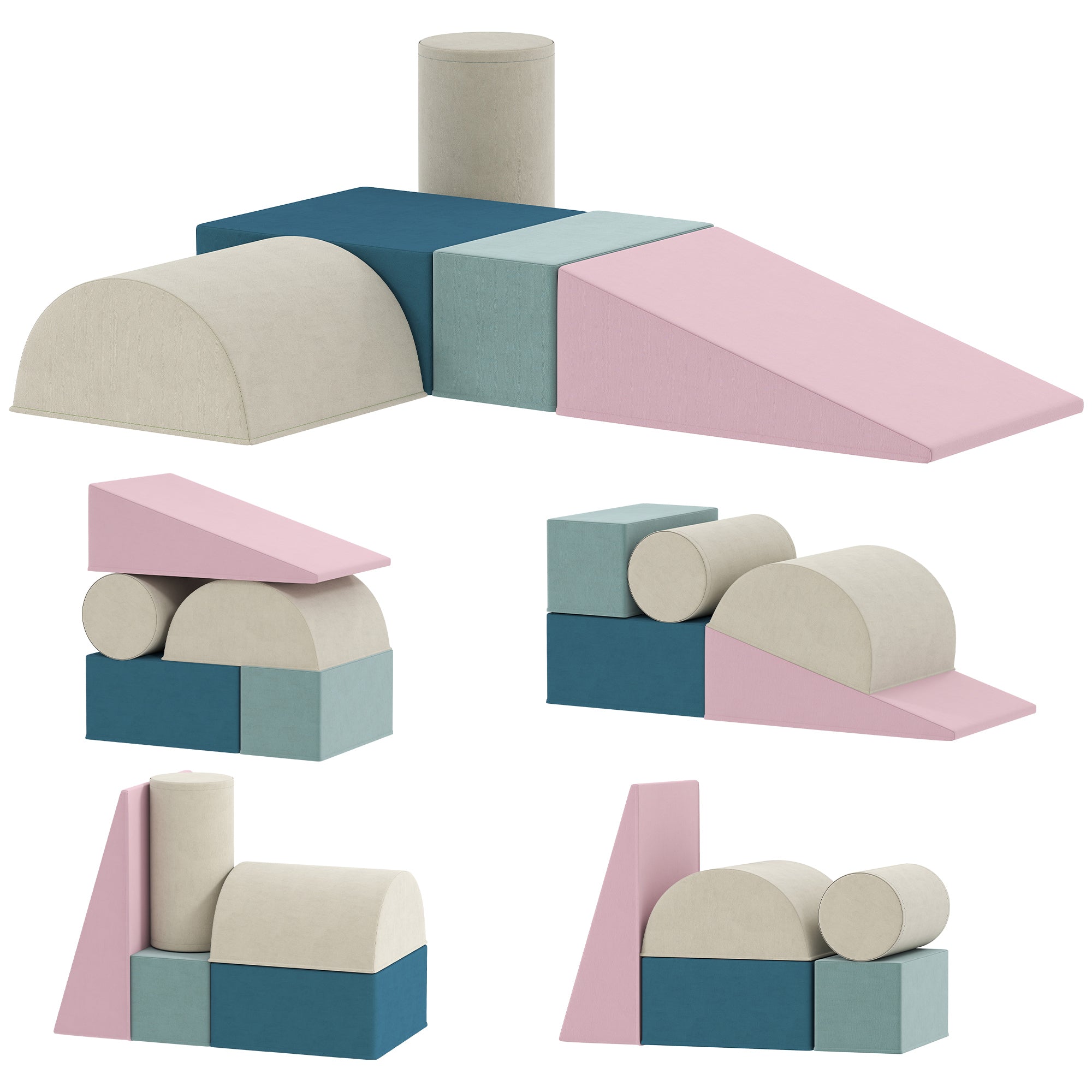 5-Piece Baby Motor Skills Play Course – Soft Foam Modules with Velvet Covers, Non-Slip Educational Blocks, Multicolor