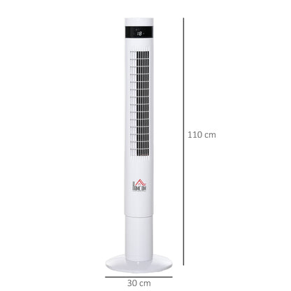 Tower Fan, Stand Fan with 3 Ventilation Speeds, Remote Control, 50W Fan with 12H Timer, LCD Display, 85° Oscillation, for Bedroom, White