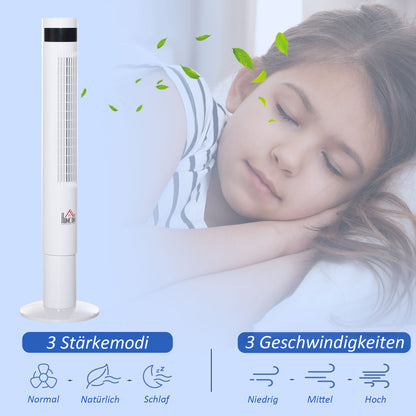 Tower Fan, Stand Fan with 3 Ventilation Speeds, Remote Control, 50W Fan with 12H Timer, LCD Display, 85° Oscillation, for Bedroom, White
