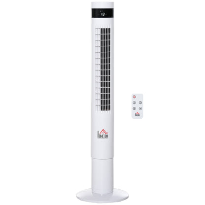 Tower Fan, Stand Fan with 3 Ventilation Speeds, Remote Control, 50W Fan with 12H Timer, LCD Display, 85° Oscillation, for Bedroom, White