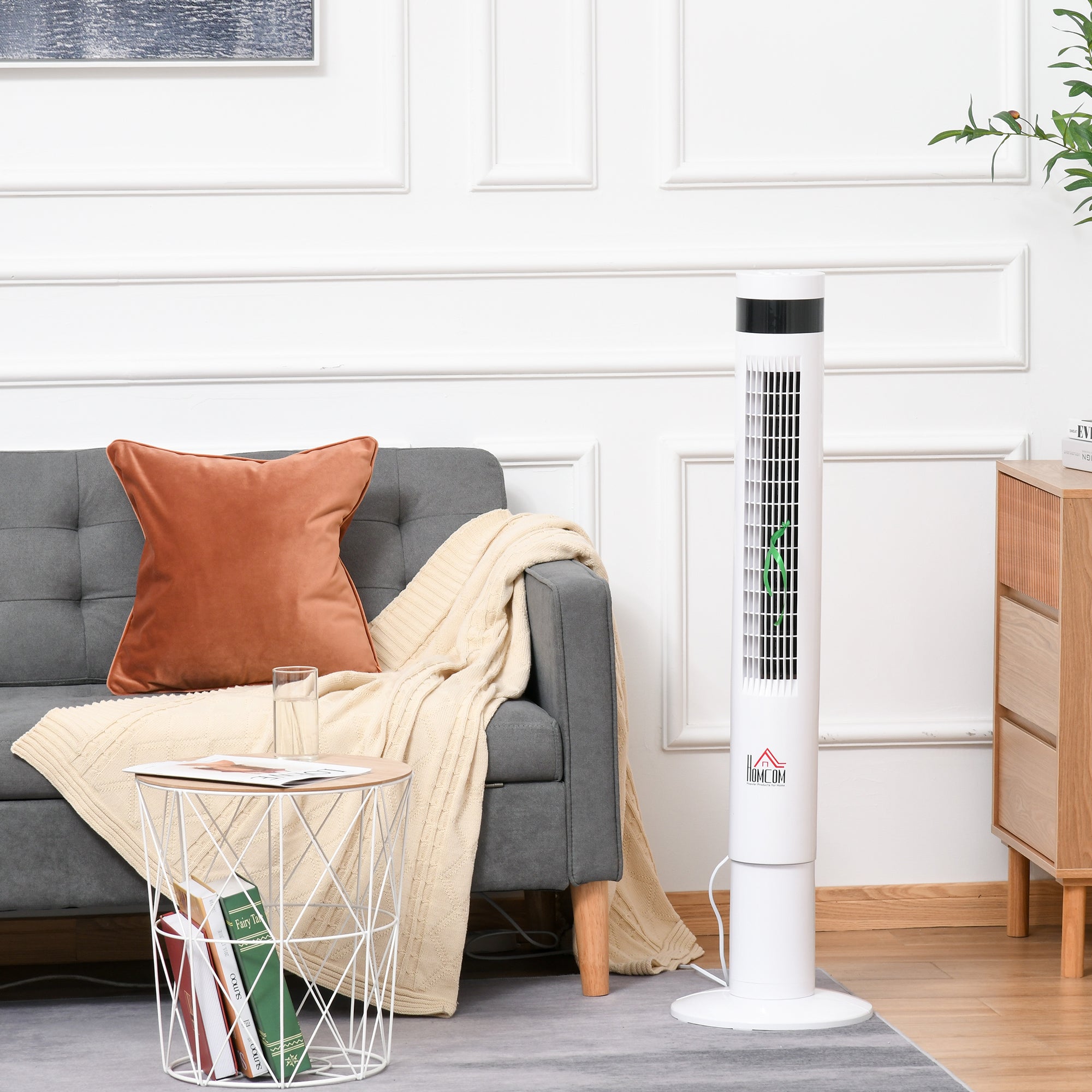 Tower Fan, Stand Fan with 3 Ventilation Speeds, Remote Control, 50W Fan with 12H Timer, LCD Display, 85° Oscillation, for Bedroom, White