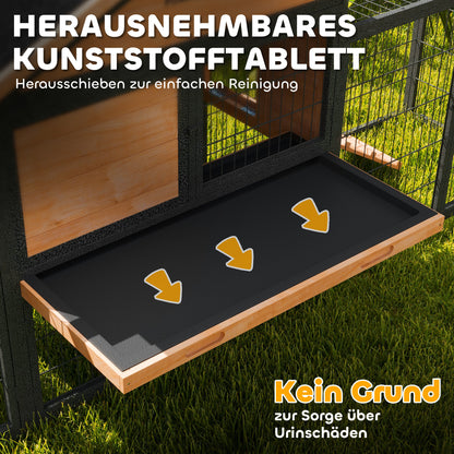 Rabbit Hutch 2 levels with Gable Roof Rabbit Hutch made of solid wood Winterproof Double-storey house with outdoor enclosure 217x53x86 cm Rabbit Cage Outdoor Small Animal Cage for Rabbits Guinea Pigs Yellow