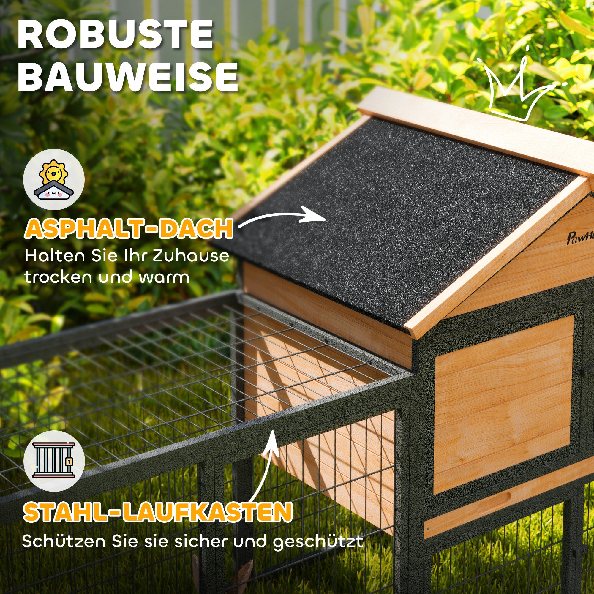 Rabbit Hutch 2 levels with Gable Roof Rabbit Hutch made of solid wood Winterproof Double-storey house with outdoor enclosure 217x53x86 cm Rabbit Cage Outdoor Small Animal Cage for Rabbits Guinea Pigs Yellow