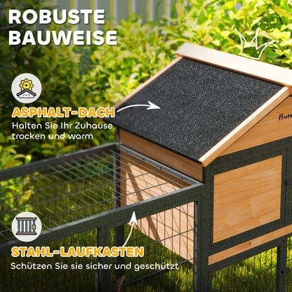 Rabbit Hutch 2 levels with Gable Roof Rabbit Hutch made of solid wood Winterproof Double-storey house with outdoor enclosure 217x53x86 cm Rabbit Cage Outdoor Small Animal Cage for Rabbits Guinea Pigs Yellow