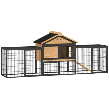 Rabbit Hutch 2 levels with Gable Roof Rabbit Hutch made of solid wood Winterproof Double-storey house with outdoor enclosure 217x53x86 cm Rabbit Cage Outdoor Small Animal Cage for Rabbits Guinea Pigs Yellow