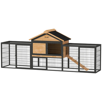Rabbit Hutch 2 levels with Gable Roof Rabbit Hutch made of solid wood Winterproof Double-storey house with outdoor enclosure 217x53x86 cm Rabbit Cage Outdoor Small Animal Cage for Rabbits Guinea Pigs Yellow