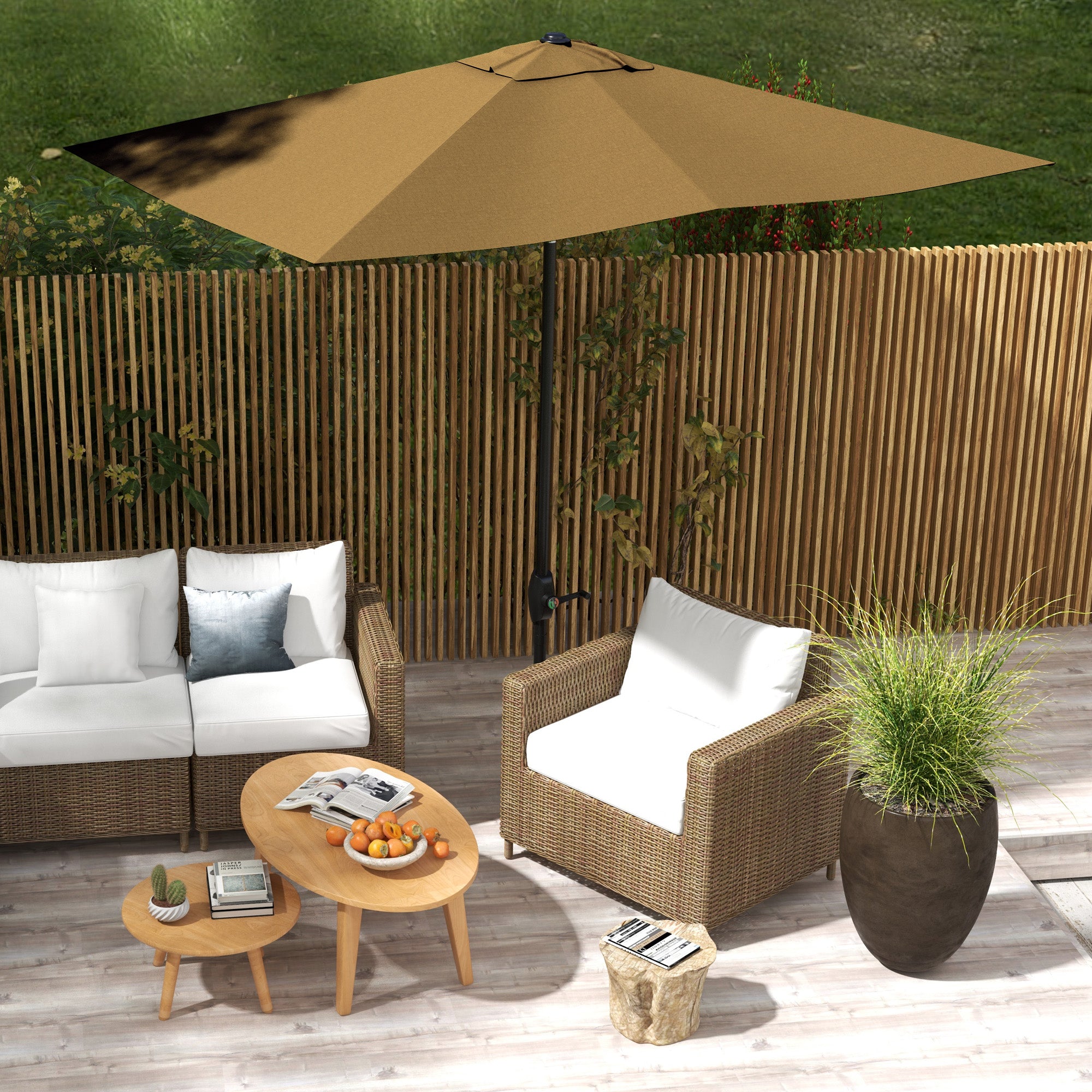 Patio Umbrella 3x2 m Outdoor Terrace Umbrella with Adjustable Angle Aluminum Pole and UV Protection 50+ Umbrella for Garden Patio Brown