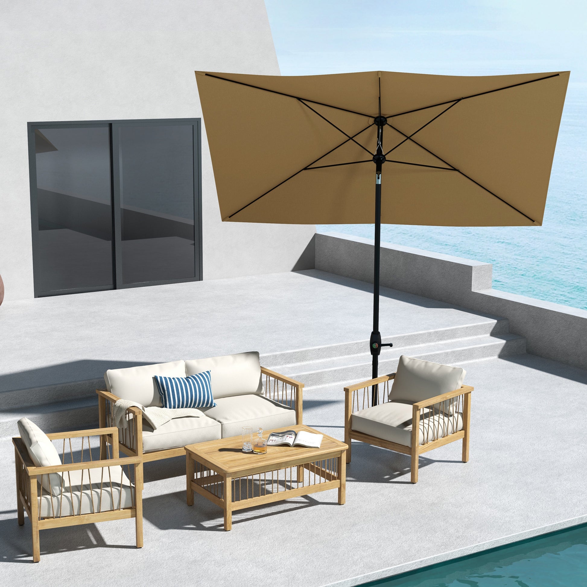 Patio Umbrella 3x2 m Outdoor Terrace Umbrella with Adjustable Angle Aluminum Pole and UV Protection 50+ Umbrella for Garden Patio Brown