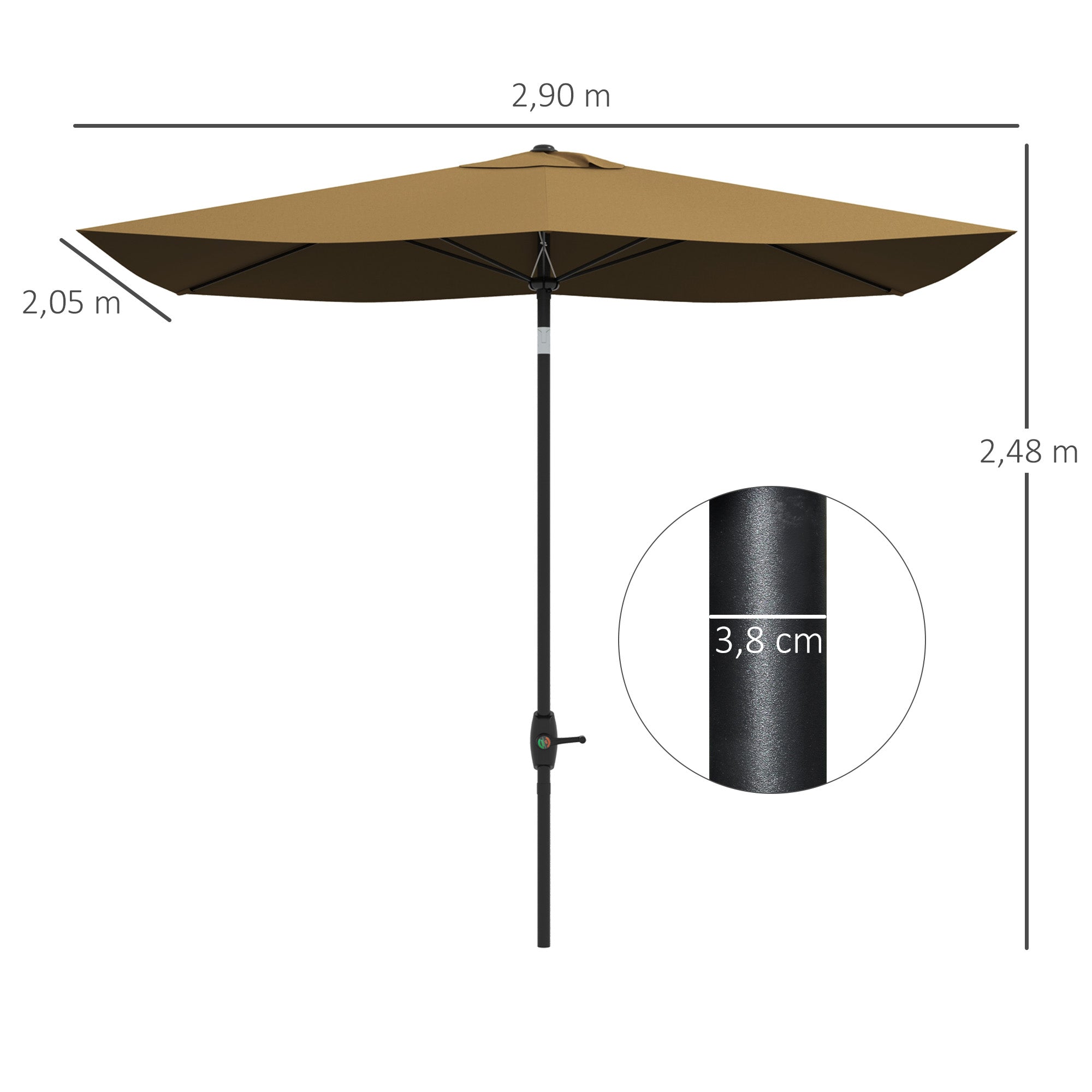 Patio Umbrella 3x2 m Outdoor Terrace Umbrella with Adjustable Angle Aluminum Pole and UV Protection 50+ Umbrella for Garden Patio Brown