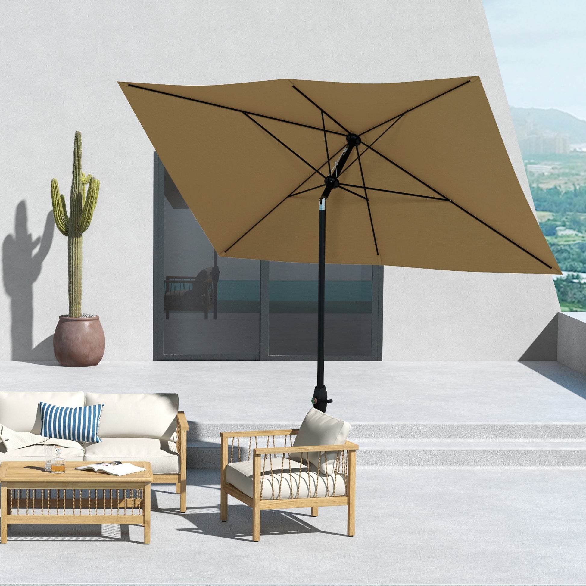 Patio Umbrella 3x2 m Outdoor Terrace Umbrella with Adjustable Angle Aluminum Pole and UV Protection 50+ Umbrella for Garden Patio Brown