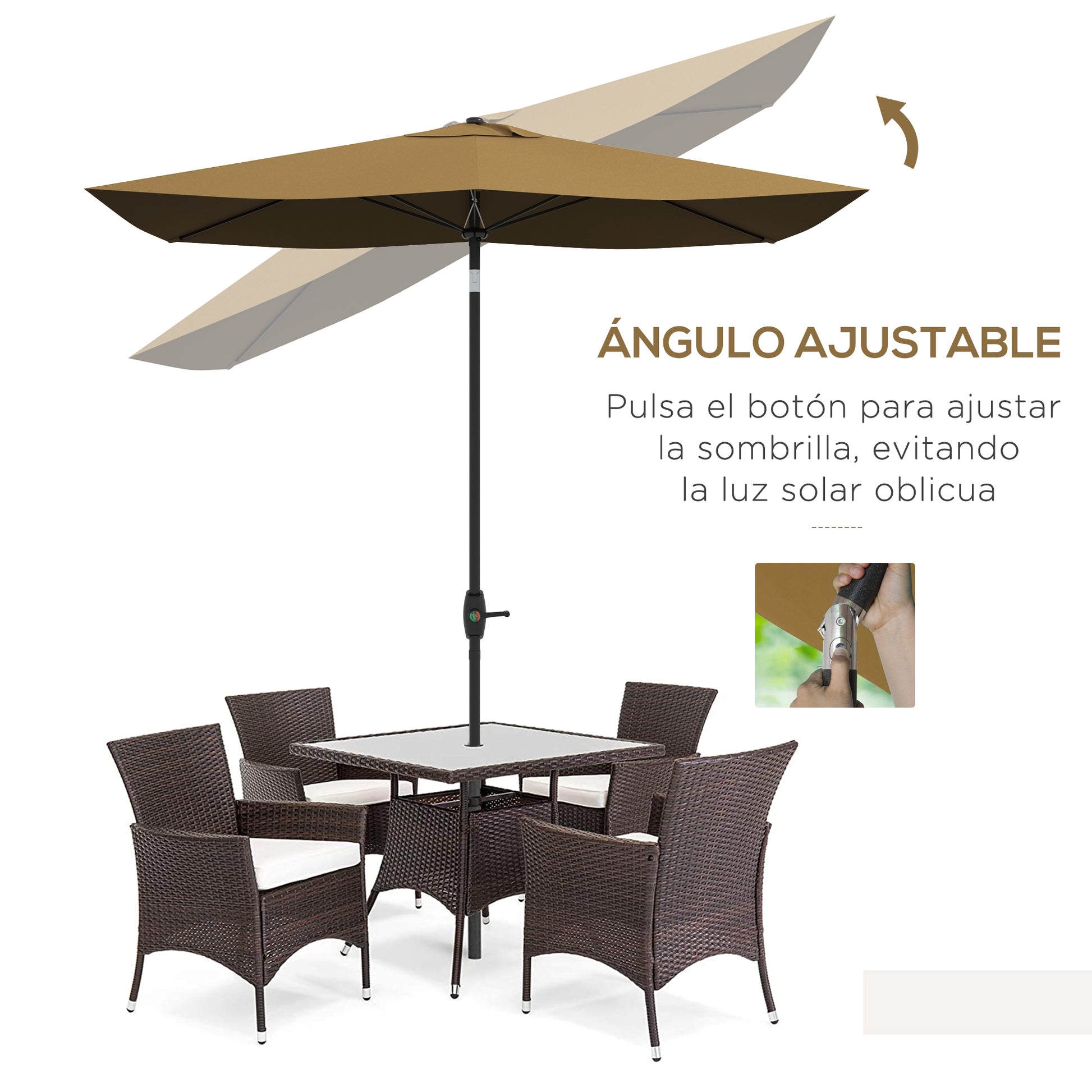 Patio Umbrella 3x2 m Outdoor Terrace Umbrella with Adjustable Angle Aluminum Pole and UV Protection 50+ Umbrella for Garden Patio Brown
