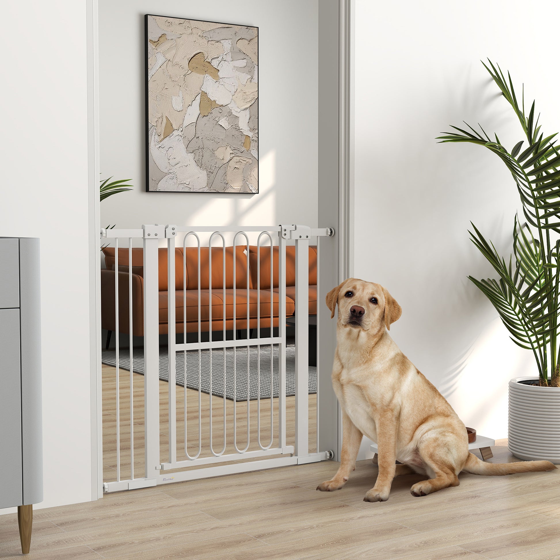 Stair Guard Door Safety Gate Barrier without Drilling 76-104 cm Steel Guard for Dogs, Pets Stairs, Door, White