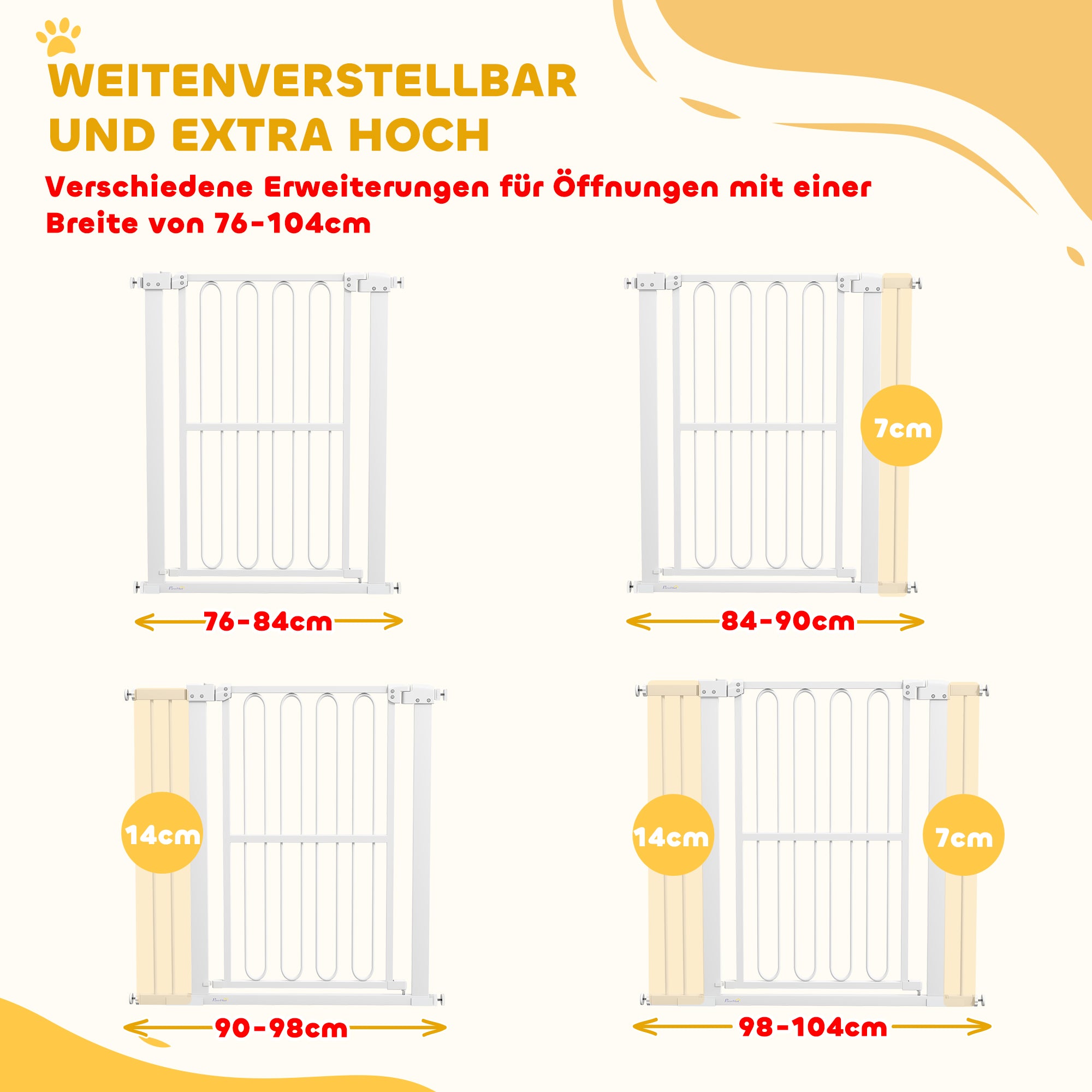 Stair Guard Door Safety Gate Barrier without Drilling 76-104 cm Steel Guard for Dogs, Pets Stairs, Door, White