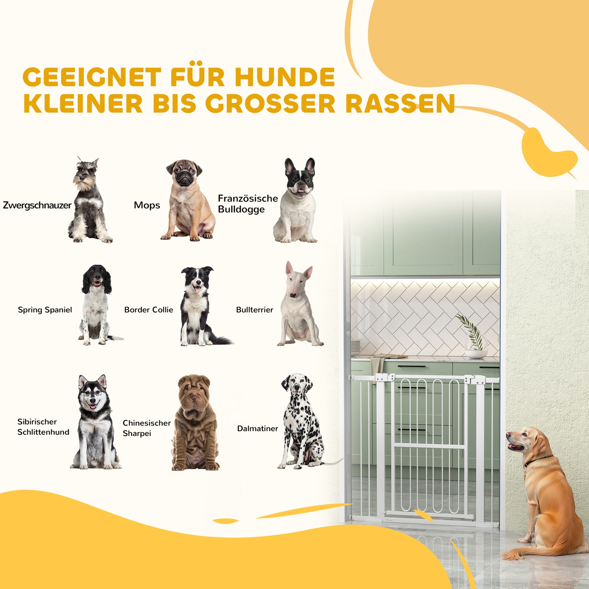 Stair Guard Door Safety Gate Barrier without Drilling 76-104 cm Steel Guard for Dogs, Pets Stairs, Door, White