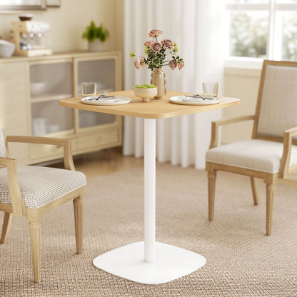 Small Square Dining Table for 2, Square Steel Base, Ideal for Small Spaces, Living Room — 23.6 x 23.6 x 29.5 in (60 x 60 x 75 cm), Natural Wood & White