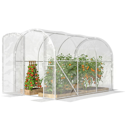 Tunnel Greenhouse 3 x 2 x 1.95 m (9.8 x 6.6 x 6.4 ft), 6 m² (64.6 sq ft), 150 g/m² UV PE Cover with Hinged Door — For Vegetables, Plants & Flowers