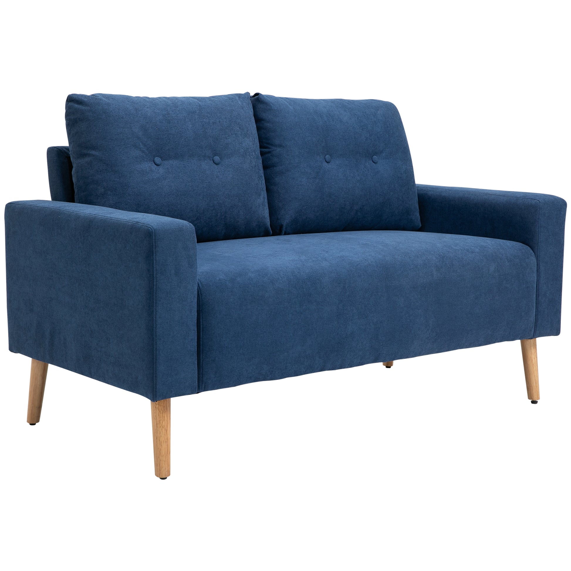 2-Seater Sofa Modern Upholstered in Polyester with 2 Cushions Armrests and Rubberwood Legs for Bedroom Office 145x76x88 cm Blue