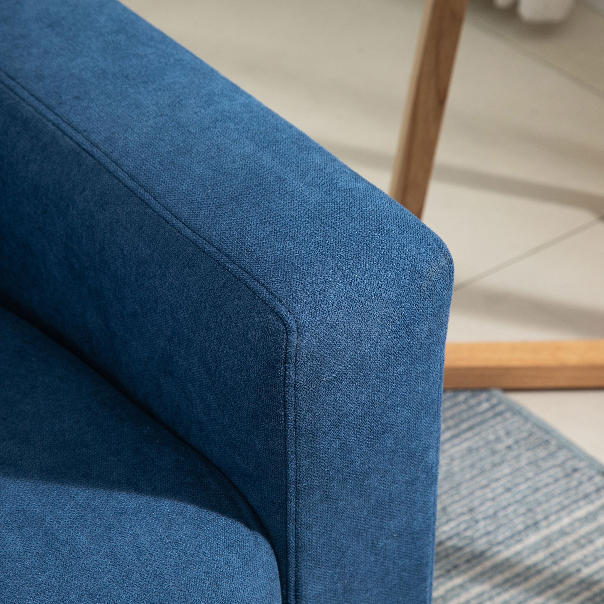 2-Seater Sofa Modern Upholstered in Polyester with 2 Cushions Armrests and Rubberwood Legs for Bedroom Office 145x76x88 cm Blue
