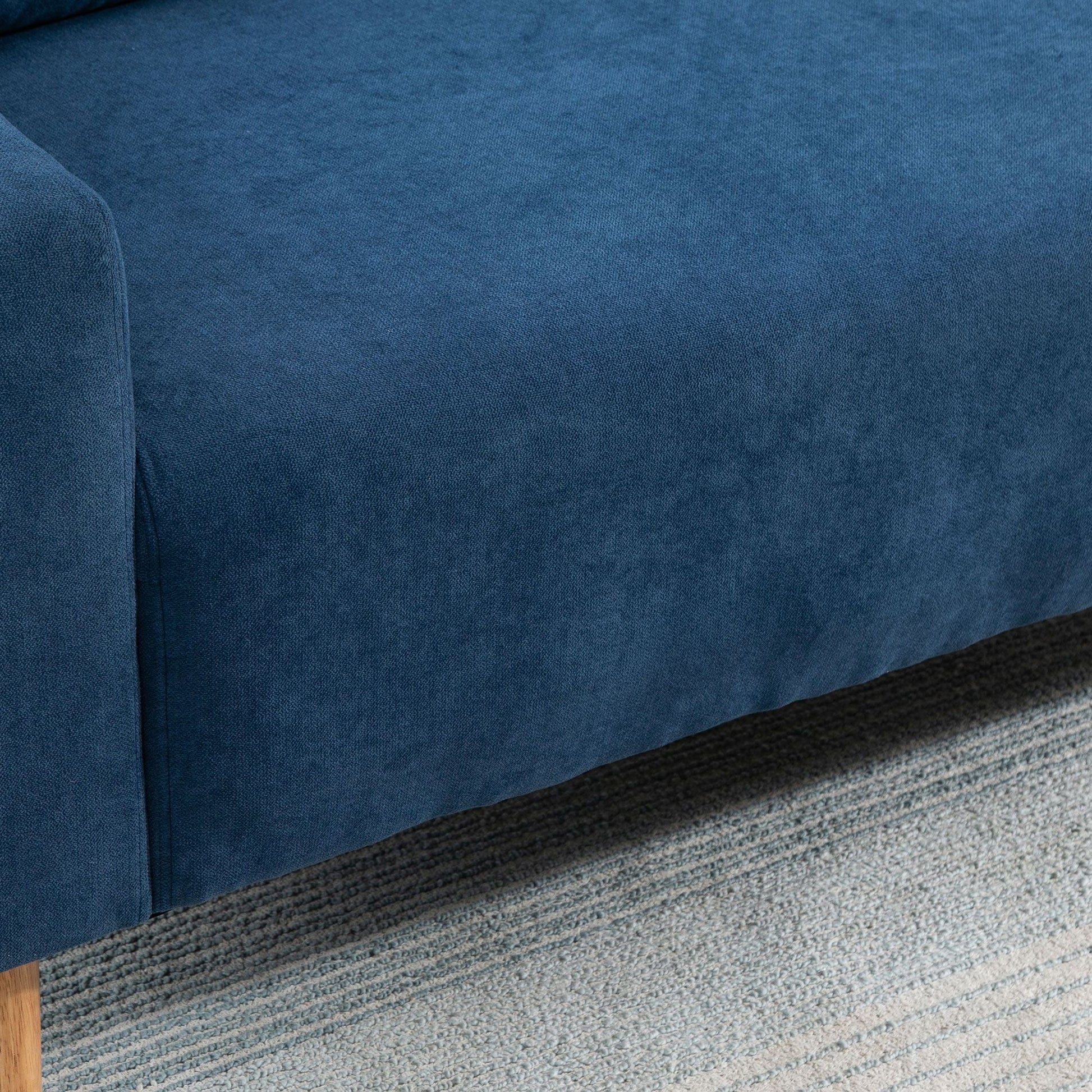 2-Seater Sofa Modern Upholstered in Polyester with 2 Cushions Armrests and Rubberwood Legs for Bedroom Office 145x76x88 cm Blue