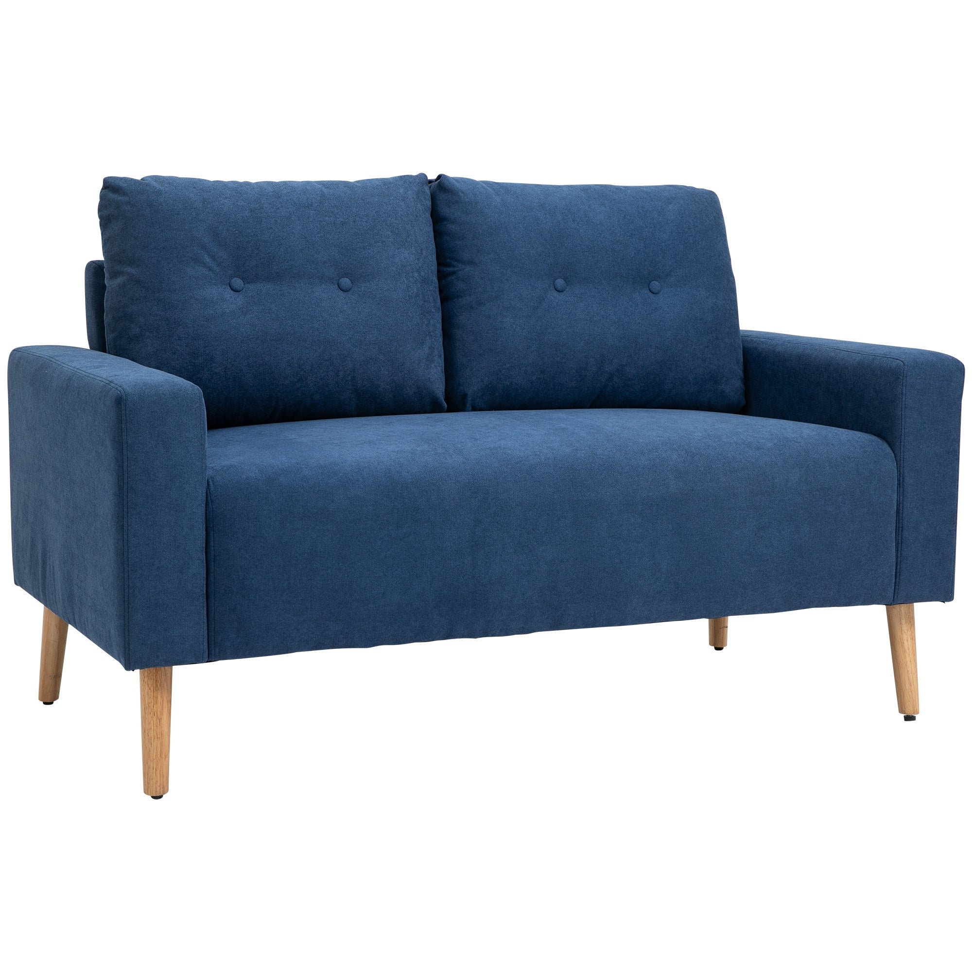 2-Seater Sofa Modern Upholstered in Polyester with 2 Cushions Armrests and Rubberwood Legs for Bedroom Office 145x76x88 cm Blue