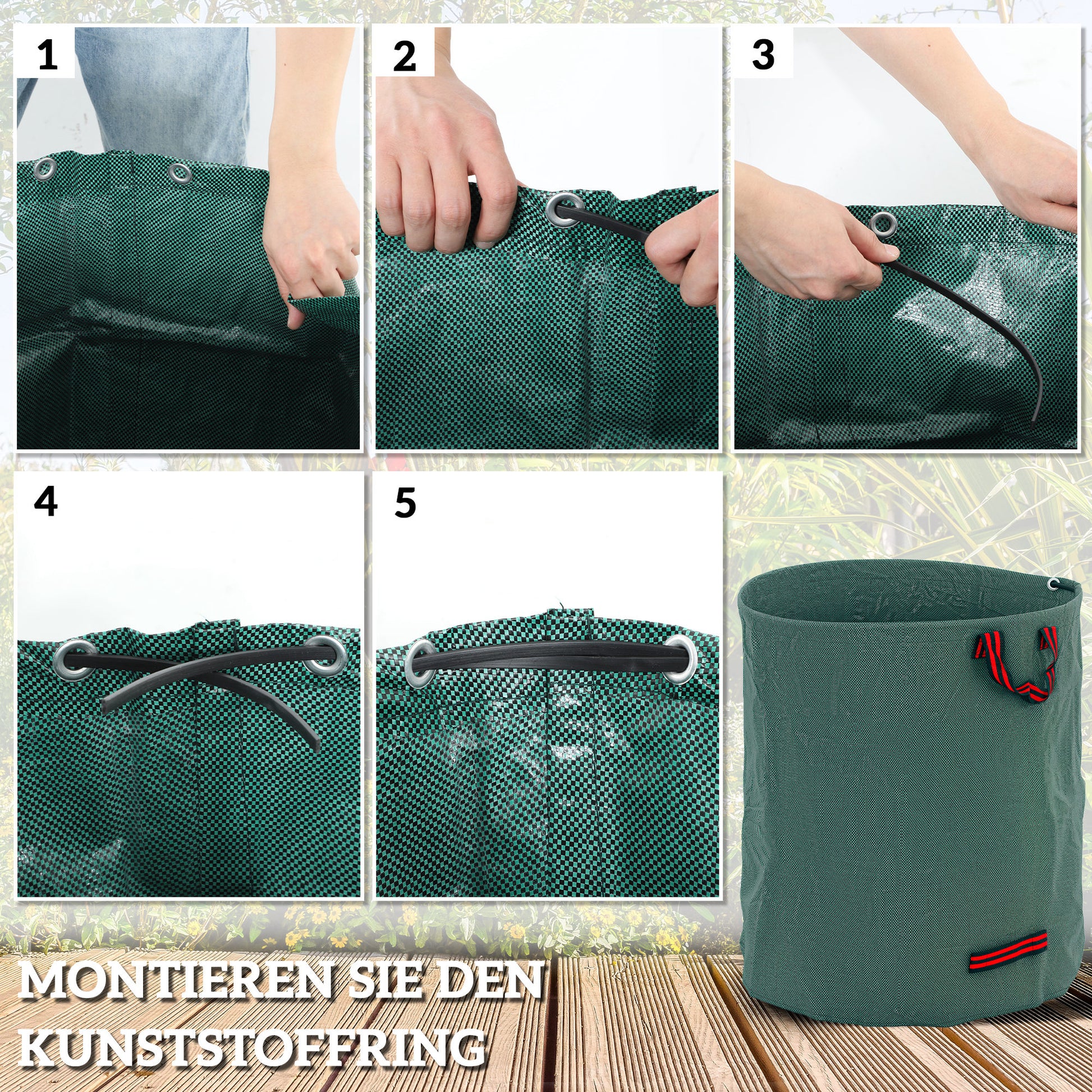 Garden Bag 3x272L Waterproof Garden Waste Bag with Handles, Stable Leaf Bag, Self-standing Garden Bags with UV Protection, Reusable Garden Waste Bags for Green Waste