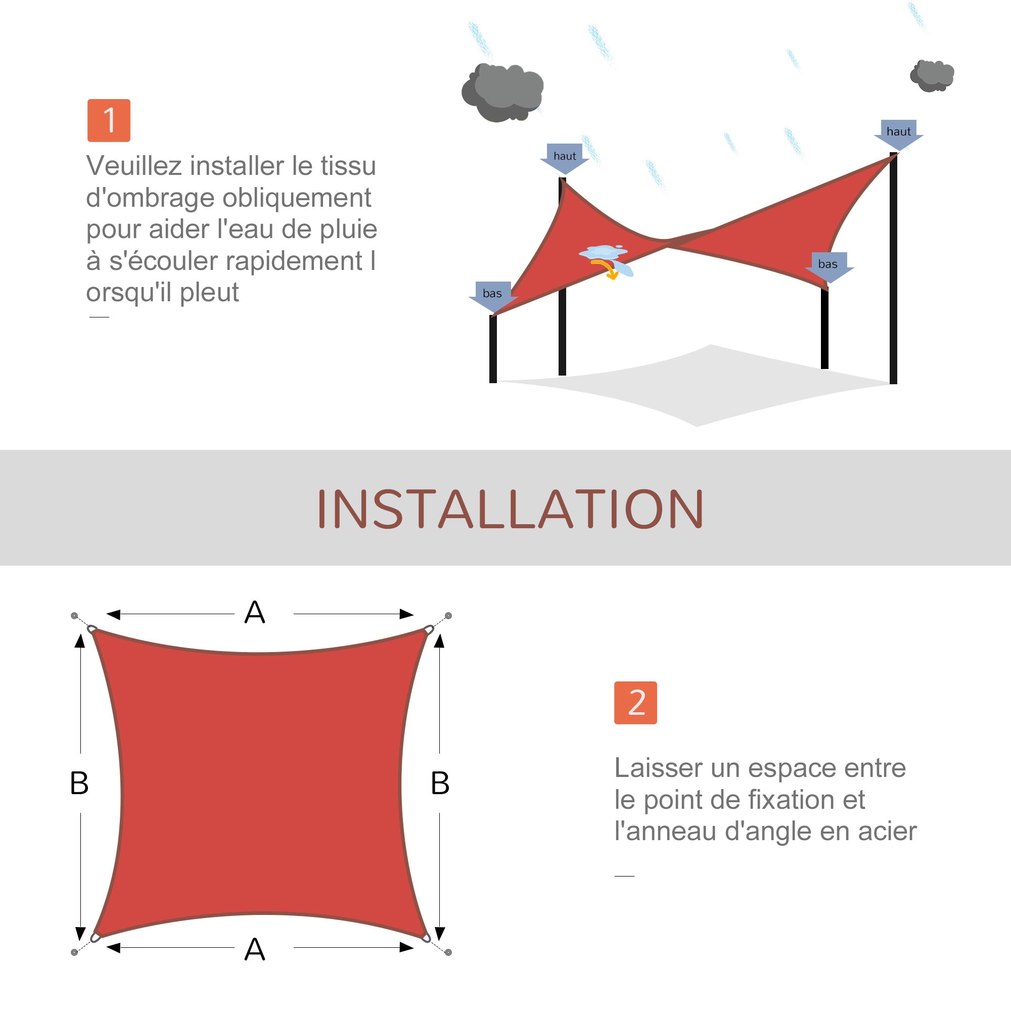 Rectangular Shade Sail 4x6m Outdoor UV Protection Canvas 185g/m² HDPE, for garden terrace outdoor patio pool balcony, terracotta brick