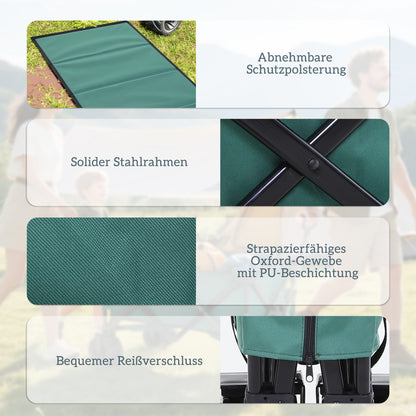 Folding Hand Cart 360° Garden Wagon Transport Trolley with Telescopic Handle Adjustable Handle Height Beach Wagon up to 70 kg Capacity Metal Oxford Green 108 x 55 x 59-89 cm