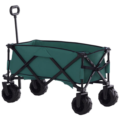 Folding Hand Cart 360° Garden Wagon Transport Trolley with Telescopic Handle Adjustable Handle Height Beach Wagon up to 70 kg Capacity Metal Oxford Green 108 x 55 x 59-89 cm