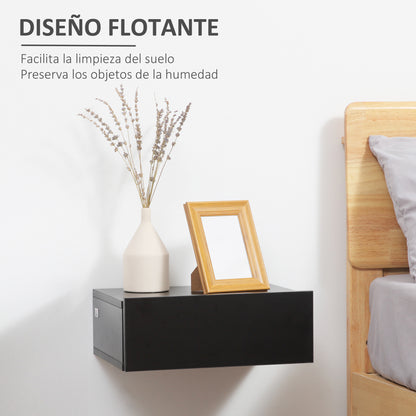 Set of 2 Floating Bedside Tables with 1 Drawer Wall Mounted Design Modern Style for Bedroom 40x30x15 cm Black