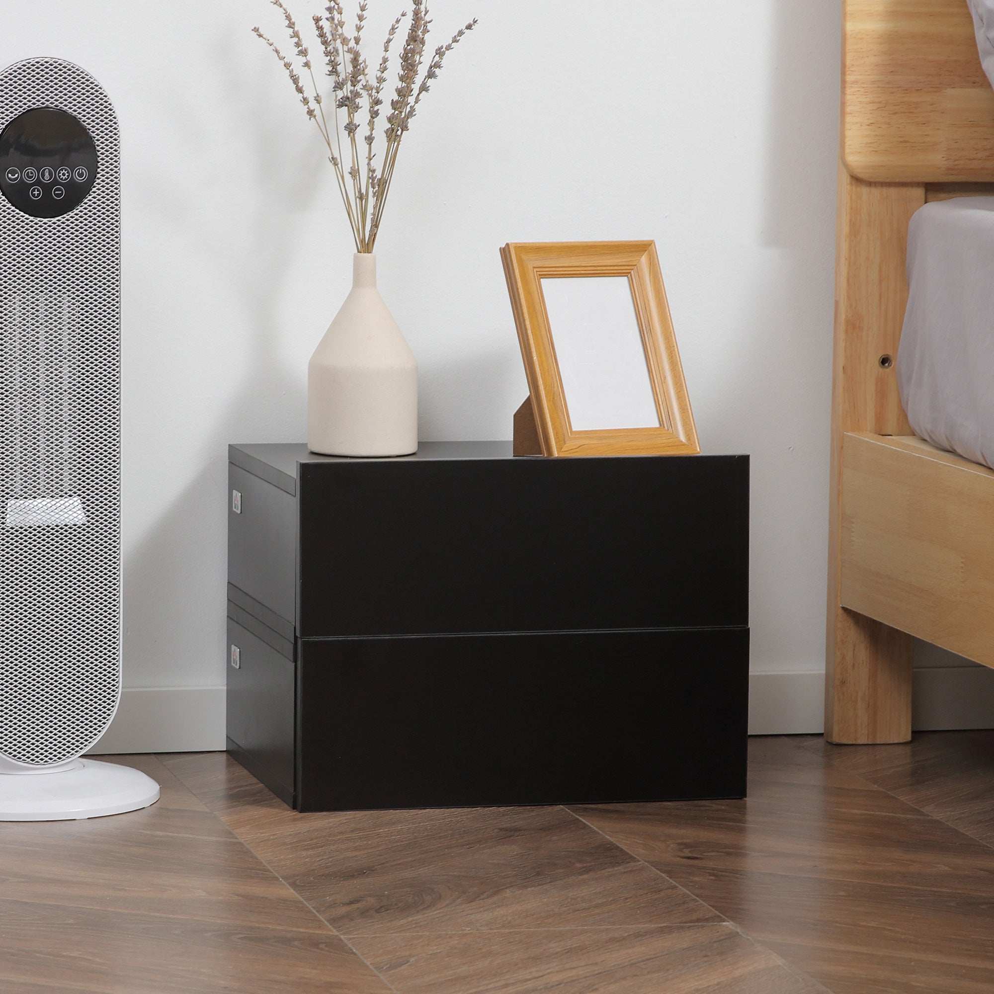Set of 2 Floating Bedside Tables with 1 Drawer Wall Mounted Design Modern Style for Bedroom 40x30x15 cm Black