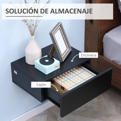 Set of 2 Floating Bedside Tables with 1 Drawer Wall Mounted Design Modern Style for Bedroom 40x30x15 cm Black