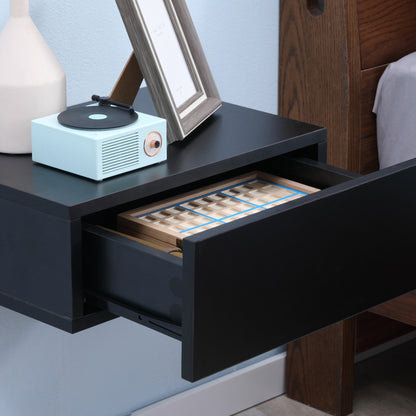 Set of 2 Floating Bedside Tables with 1 Drawer Wall Mounted Design Modern Style for Bedroom 40x30x15 cm Black