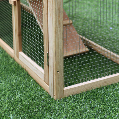 Large Outdoor Rabbit Hutch Wooden Cage for 2-4 Rabbits with Asphalt Roof Wire Enclosure Removable Tray and Ramps 210x45.5x84.5 cm Natural and Green