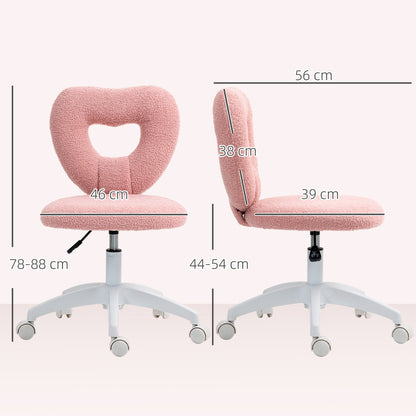 Desk Chair Office Chair Swivel Home Office Chair with Heart-shaped Backrest, Armless Height Adjustable Teddy Fleece Vanity Chair for Study Room, Pink