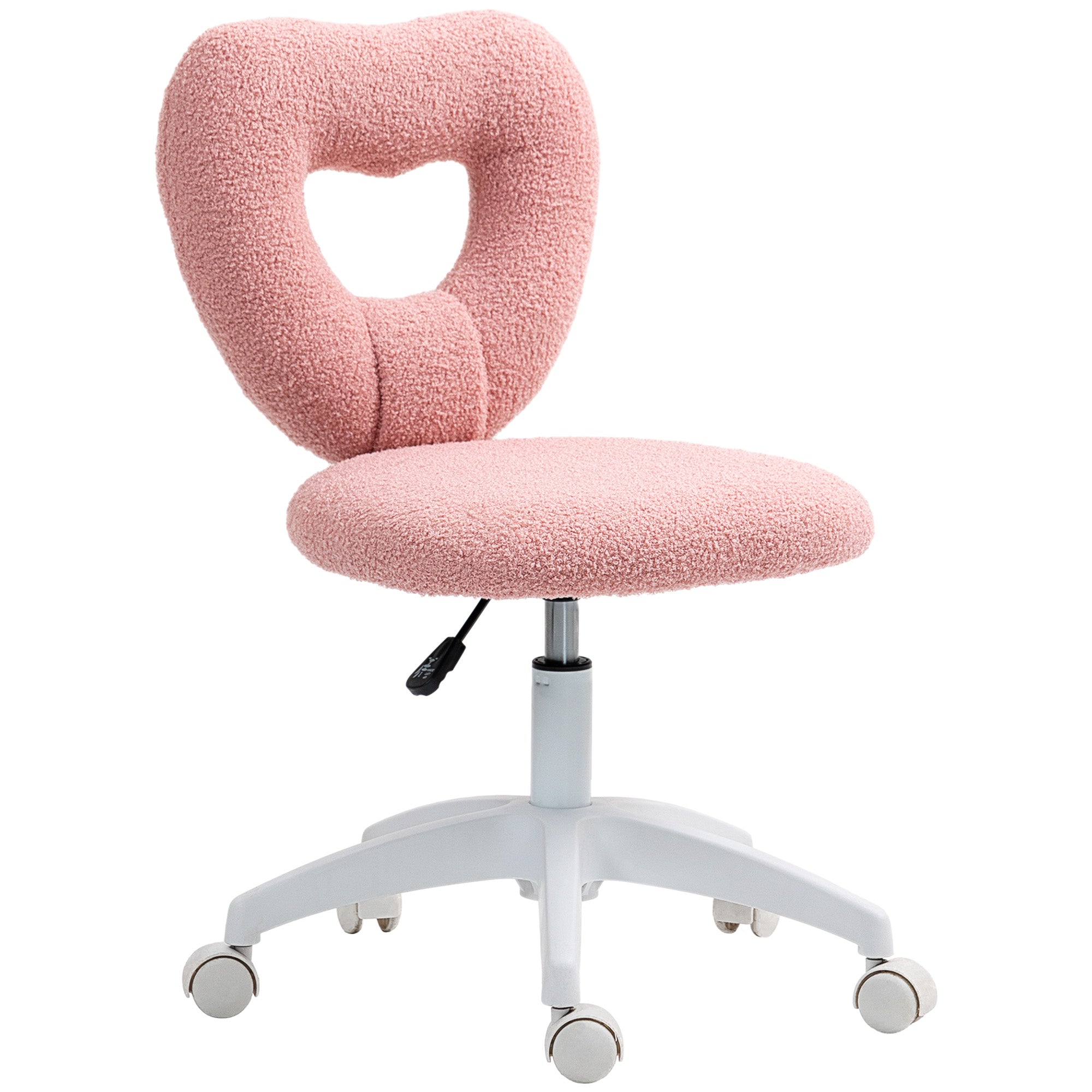Desk Chair Office Chair Swivel Home Office Chair with Heart-shaped Backrest, Armless Height Adjustable Teddy Fleece Vanity Chair for Study Room, Pink