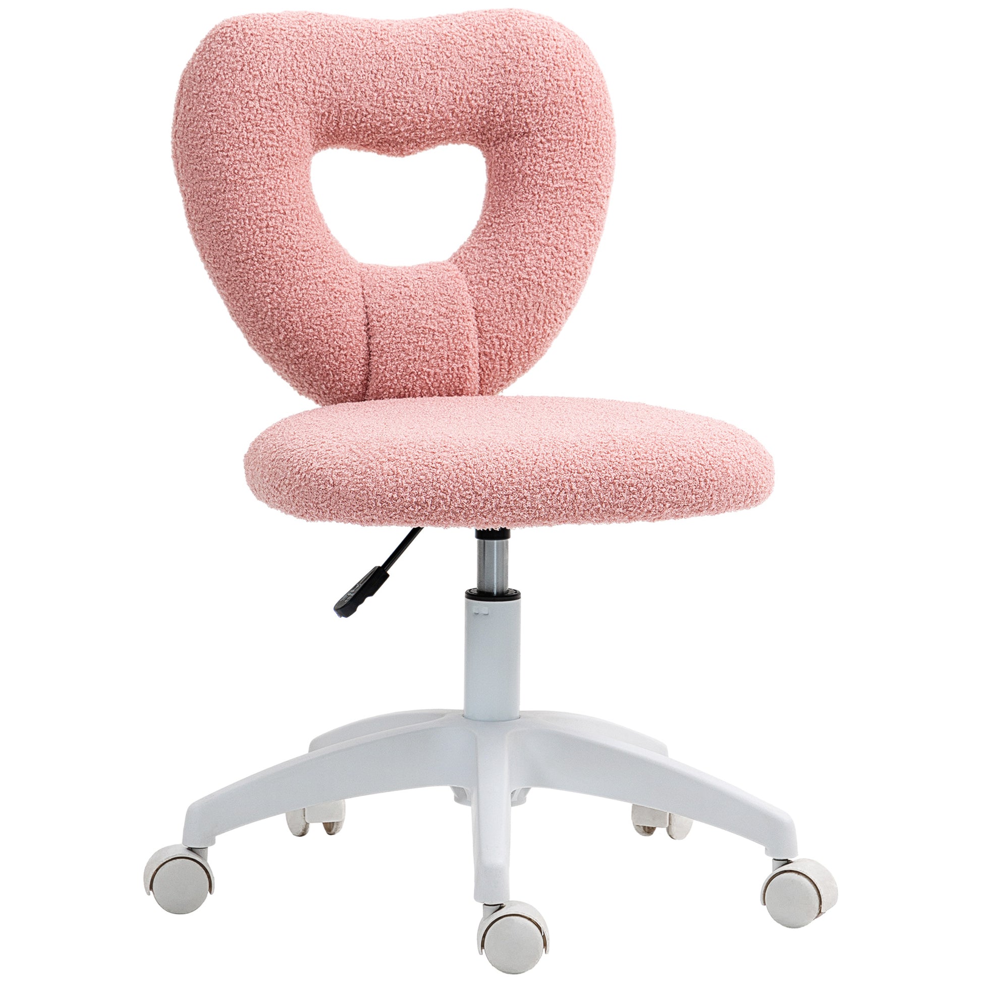 Desk Chair Office Chair Swivel Home Office Chair with Heart-shaped Backrest, Armless Height Adjustable Teddy Fleece Vanity Chair for Study Room, Pink