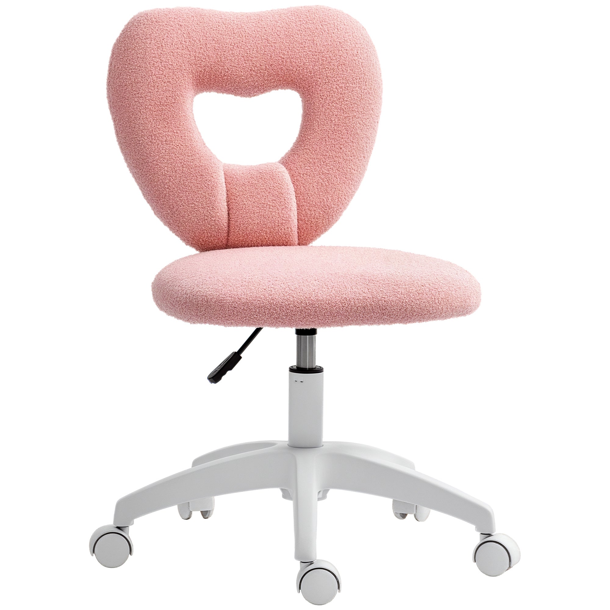 Desk Chair Office Chair Swivel Home Office Chair with Heart-shaped Backrest, Armless Height Adjustable Teddy Fleece Vanity Chair for Study Room, Pink