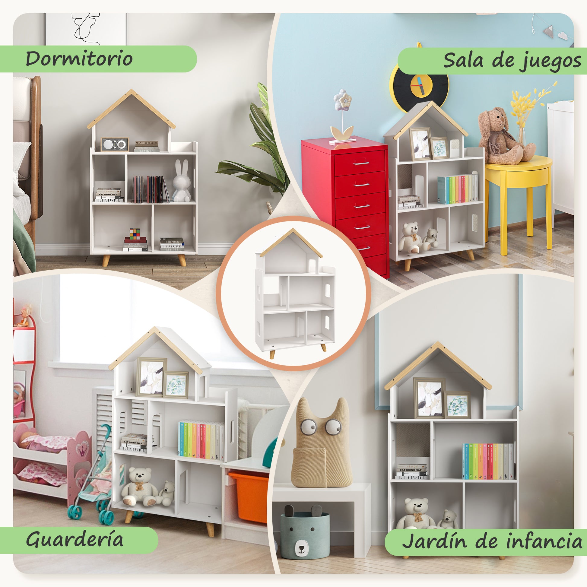 ZONEKIZ Children's Toy Shelf Organizer with 3 Levels and 1 Roof Load 50 kg for Playroom Nursery 65x25x108.5 cm White