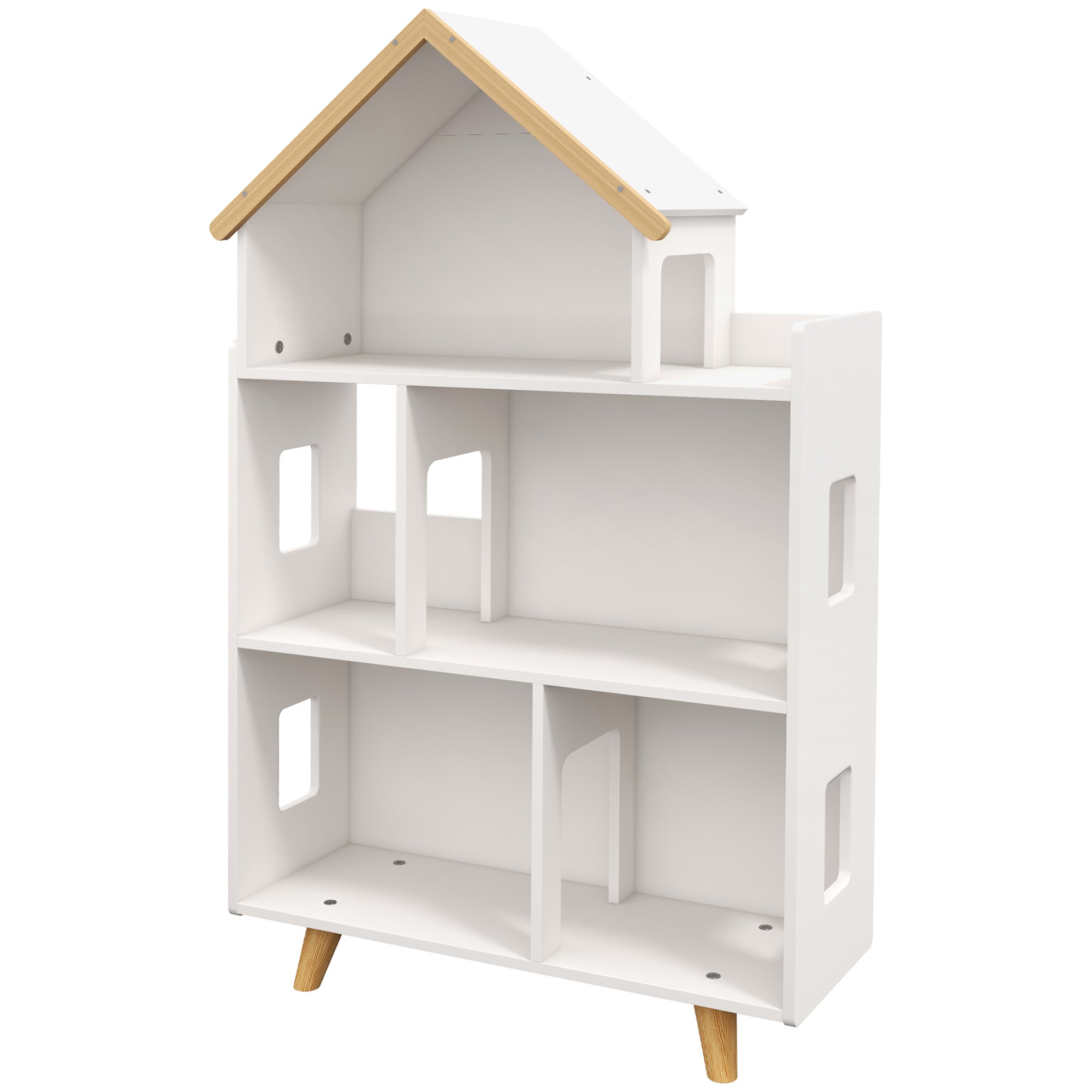ZONEKIZ Children's Toy Shelf Organizer with 3 Levels and 1 Roof Load 50 kg for Playroom Nursery 65x25x108.5 cm White