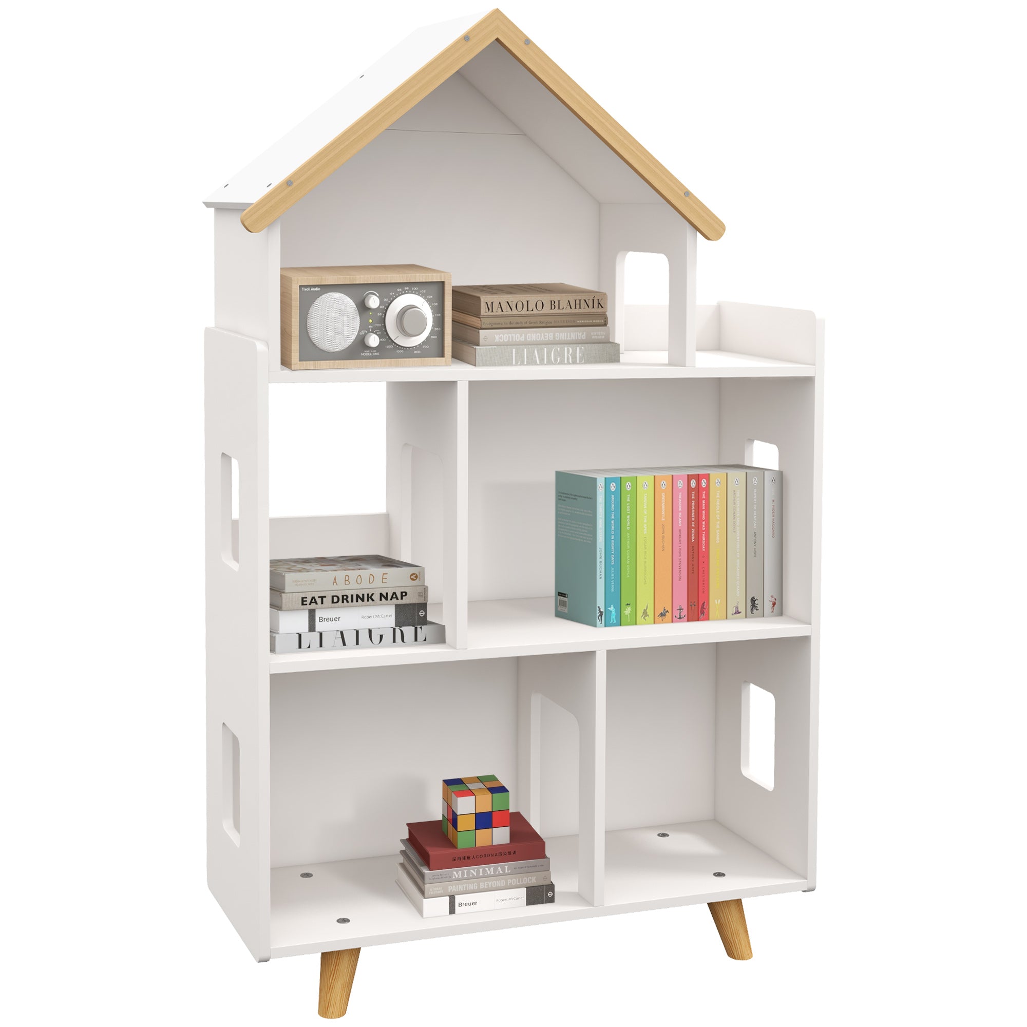 ZONEKIZ Children's Toy Shelf Organizer with 3 Levels and 1 Roof Load 50 kg for Playroom Nursery 65x25x108.5 cm White