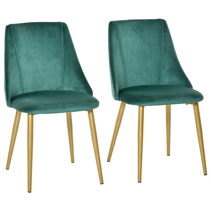 Set of 2 Modern Upholstered Dining Chairs with Backrest, Iron Legs for Kitchen, Living Room or Lounge in Modern Style, Green, 50x56.5x85cm