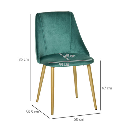 Set of 2 Modern Upholstered Dining Chairs with Backrest, Iron Legs for Kitchen, Living Room or Lounge in Modern Style, Green, 50x56.5x85cm