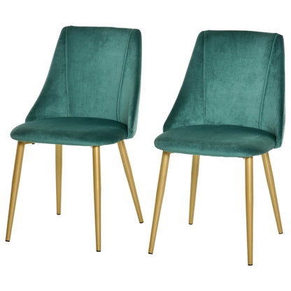 Set of 2 Modern Upholstered Dining Chairs with Backrest, Iron Legs for Kitchen, Living Room or Lounge in Modern Style, Green, 50x56.5x85cm