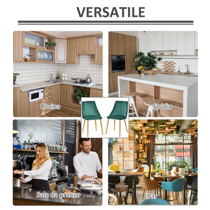 Set of 2 Modern Upholstered Dining Chairs with Backrest, Iron Legs for Kitchen, Living Room or Lounge in Modern Style, Green, 50x56.5x85cm