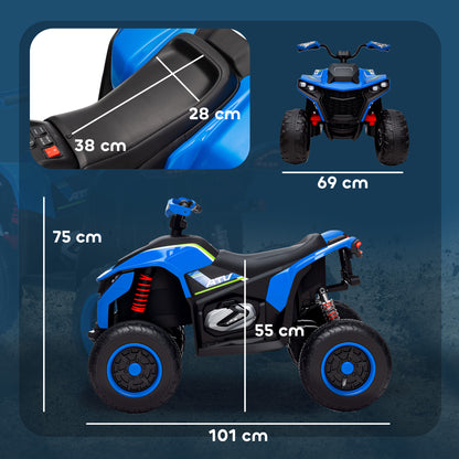 Electric Quad for Kids 12V Electric Children's Quad with 2 Motors, 3-6km/h Children's Quad with Suspension, LED Light, Kids Car with USB, Music for 3-8 Years, Blue