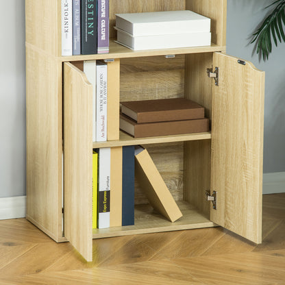 Bookshelf with 4 Open Compartments and 2 Doors for Living Room Study Office Load 80 kg 59x29x180 cm Natural