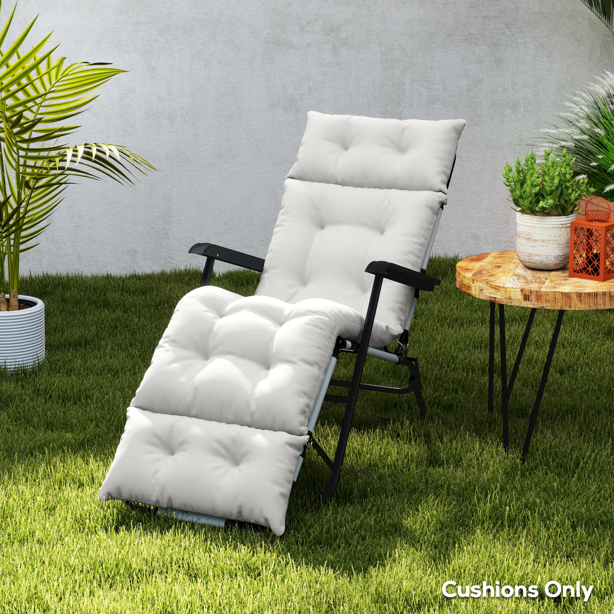 Thick Sun Lounger Cushion, Lounger Cushion 190 x 56 x 10 cm, UPF20+, Lounger Mattress with Six Fastenings, for Garden, Patio, Balcony, Light Gray